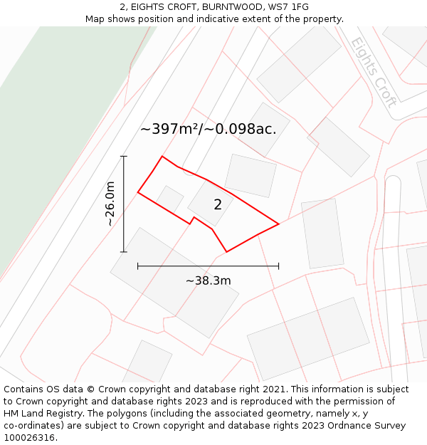 2, EIGHTS CROFT, BURNTWOOD, WS7 1FG: Plot and title map