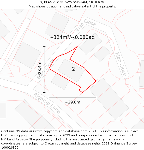 2, ELAN CLOSE, WYMONDHAM, NR18 9LW: Plot and title map