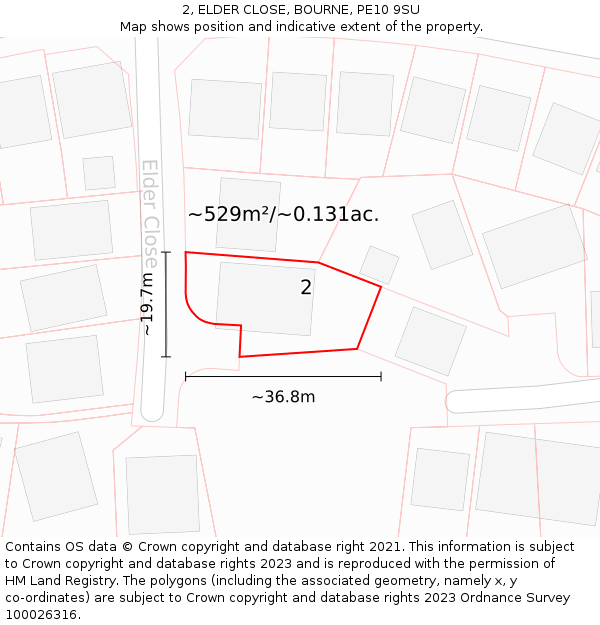 2, ELDER CLOSE, BOURNE, PE10 9SU: Plot and title map