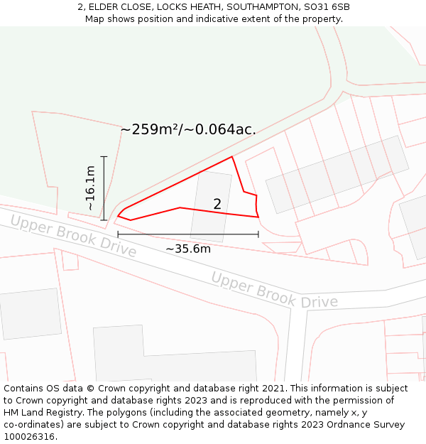 2, ELDER CLOSE, LOCKS HEATH, SOUTHAMPTON, SO31 6SB: Plot and title map
