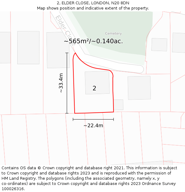 2, ELDER CLOSE, LONDON, N20 8DN: Plot and title map