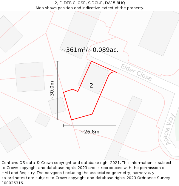 2, ELDER CLOSE, SIDCUP, DA15 8HQ: Plot and title map