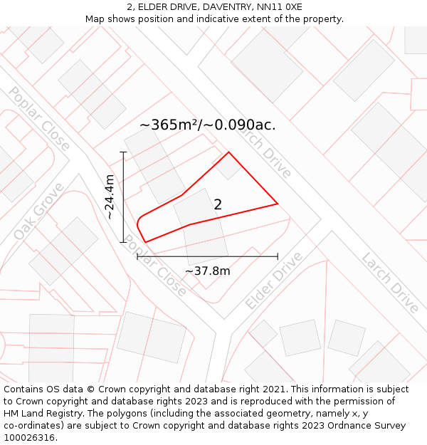 2, ELDER DRIVE, DAVENTRY, NN11 0XE: Plot and title map
