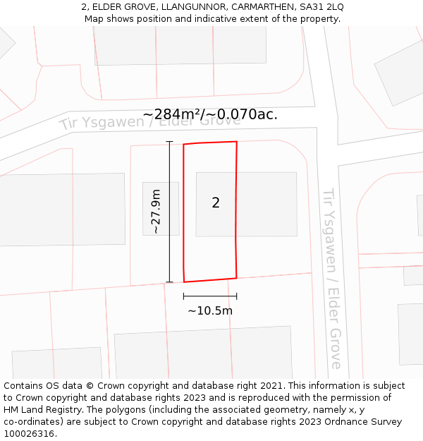 2, ELDER GROVE, LLANGUNNOR, CARMARTHEN, SA31 2LQ: Plot and title map