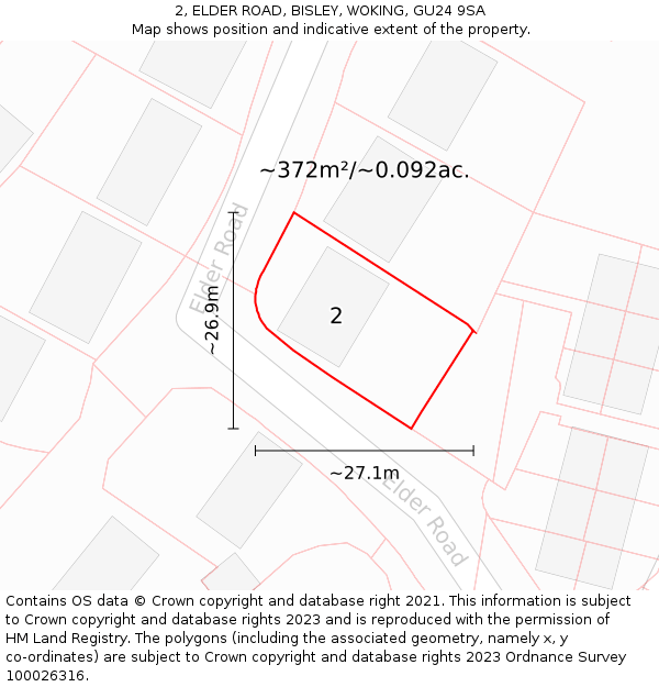 2, ELDER ROAD, BISLEY, WOKING, GU24 9SA: Plot and title map