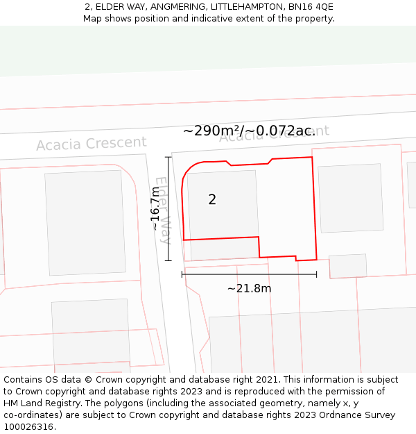 2, ELDER WAY, ANGMERING, LITTLEHAMPTON, BN16 4QE: Plot and title map