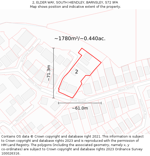 2, ELDER WAY, SOUTH HIENDLEY, BARNSLEY, S72 9FA: Plot and title map