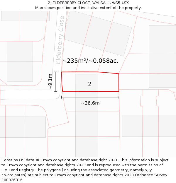 2, ELDERBERRY CLOSE, WALSALL, WS5 4SX: Plot and title map