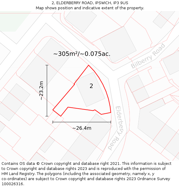 2, ELDERBERRY ROAD, IPSWICH, IP3 9US: Plot and title map