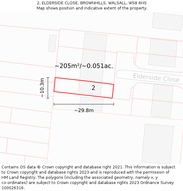 2, ELDERSIDE CLOSE, BROWNHILLS, WALSALL, WS8 6HS: Plot and title map