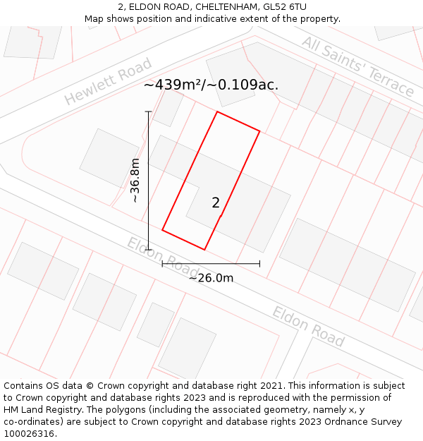 2, ELDON ROAD, CHELTENHAM, GL52 6TU: Plot and title map