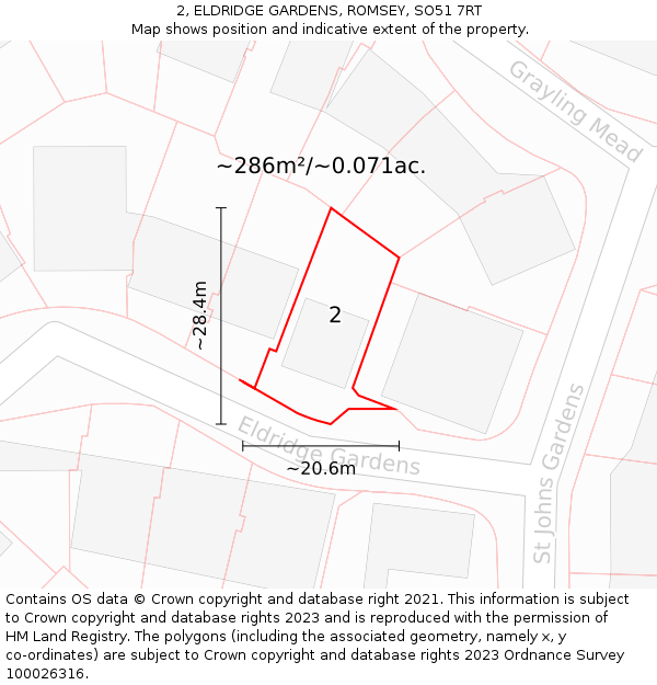 2, ELDRIDGE GARDENS, ROMSEY, SO51 7RT: Plot and title map