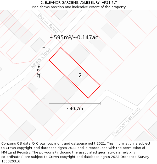 2, ELEANOR GARDENS, AYLESBURY, HP21 7LT: Plot and title map