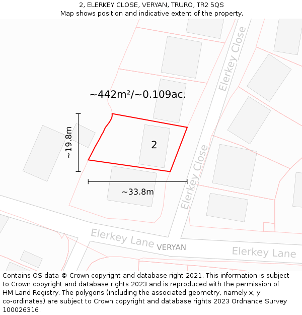 2, ELERKEY CLOSE, VERYAN, TRURO, TR2 5QS: Plot and title map