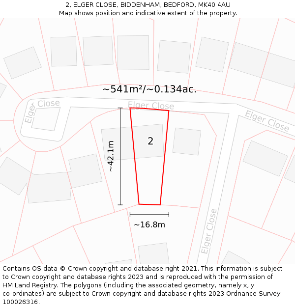 2, ELGER CLOSE, BIDDENHAM, BEDFORD, MK40 4AU: Plot and title map