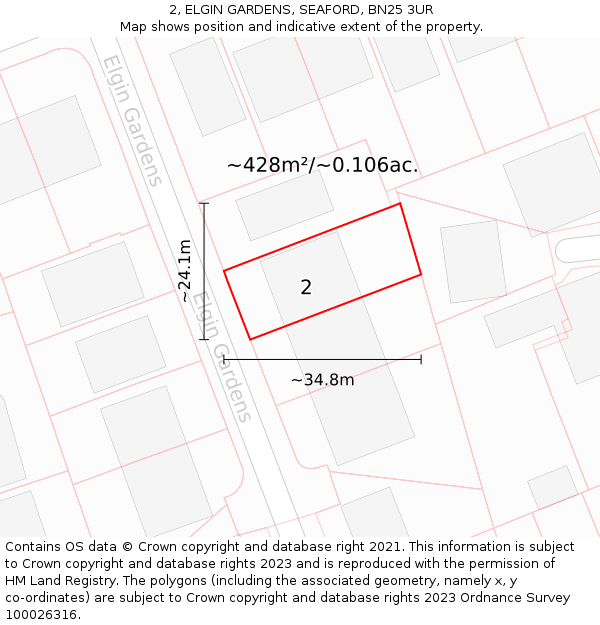 2, ELGIN GARDENS, SEAFORD, BN25 3UR: Plot and title map