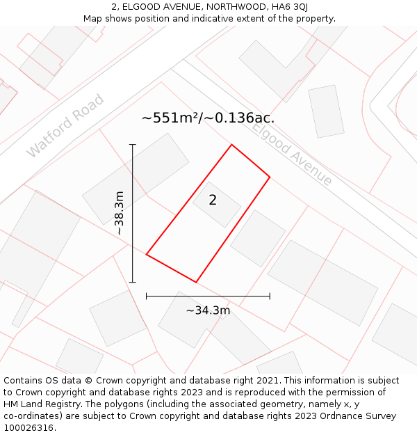 2, ELGOOD AVENUE, NORTHWOOD, HA6 3QJ: Plot and title map