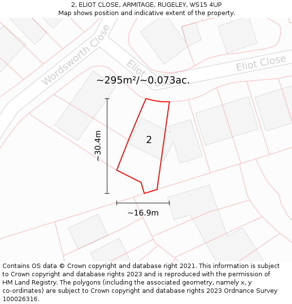 2, ELIOT CLOSE, ARMITAGE, RUGELEY, WS15 4UP: Plot and title map