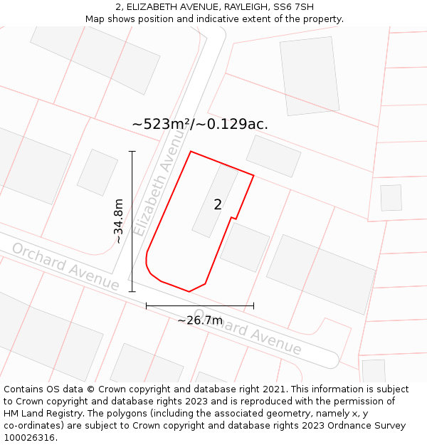 2, ELIZABETH AVENUE, RAYLEIGH, SS6 7SH: Plot and title map