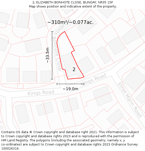 2, ELIZABETH BONHOTE CLOSE, BUNGAY, NR35 1SF: Plot and title map