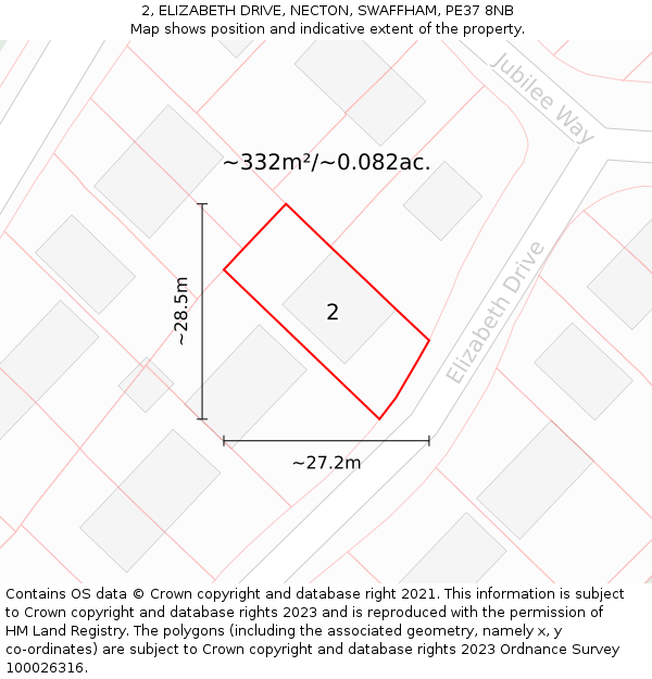 2, ELIZABETH DRIVE, NECTON, SWAFFHAM, PE37 8NB: Plot and title map