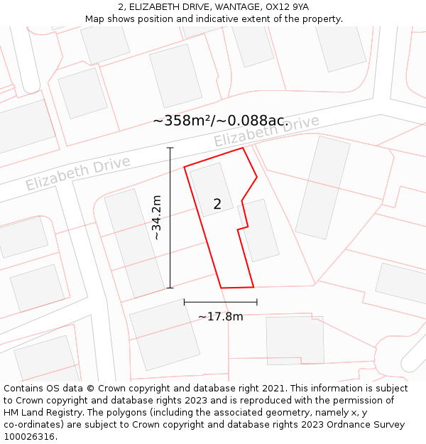 2, ELIZABETH DRIVE, WANTAGE, OX12 9YA: Plot and title map