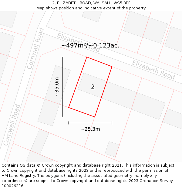 2, ELIZABETH ROAD, WALSALL, WS5 3PF: Plot and title map