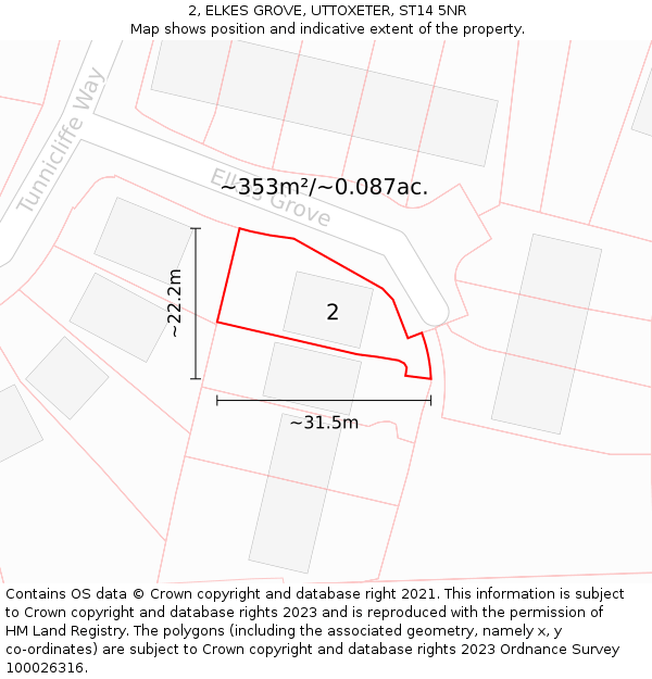 2, ELKES GROVE, UTTOXETER, ST14 5NR: Plot and title map