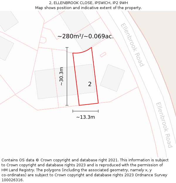2, ELLENBROOK CLOSE, IPSWICH, IP2 9WH: Plot and title map