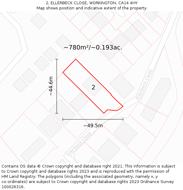 2, ELLERBECK CLOSE, WORKINGTON, CA14 4HY: Plot and title map