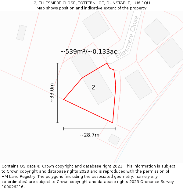2, ELLESMERE CLOSE, TOTTERNHOE, DUNSTABLE, LU6 1QU: Plot and title map