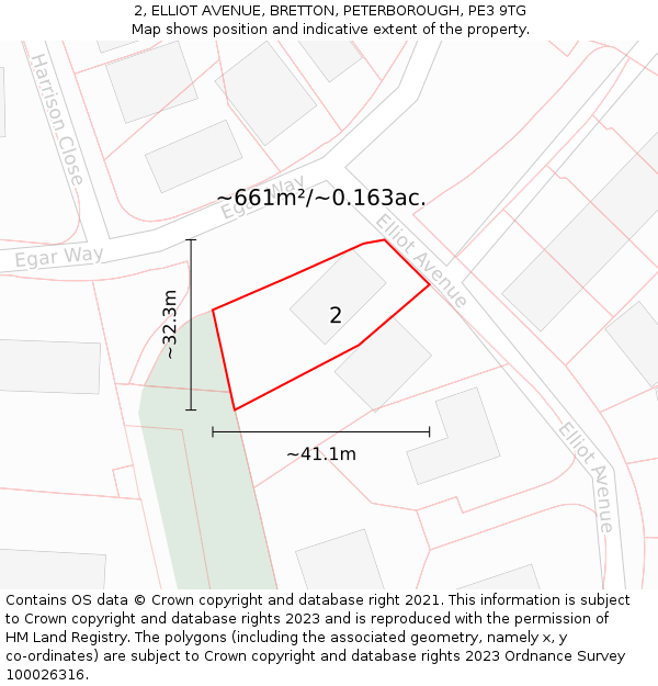 2, ELLIOT AVENUE, BRETTON, PETERBOROUGH, PE3 9TG: Plot and title map