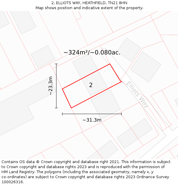 2, ELLIOTS WAY, HEATHFIELD, TN21 8HN: Plot and title map