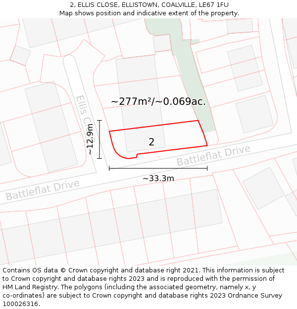 2, ELLIS CLOSE, ELLISTOWN, COALVILLE, LE67 1FU: Plot and title map