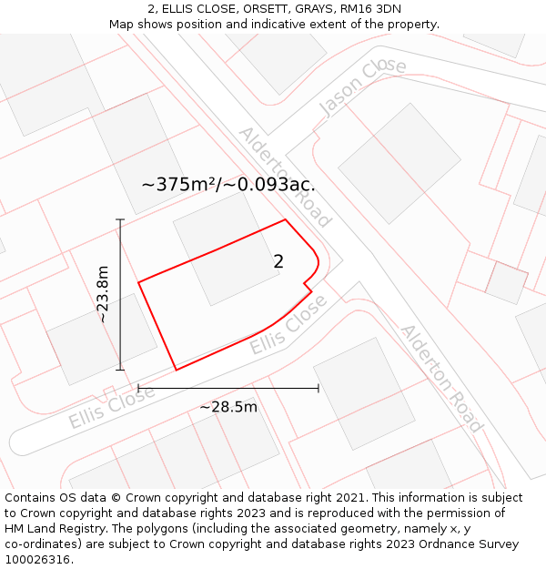 2, ELLIS CLOSE, ORSETT, GRAYS, RM16 3DN: Plot and title map