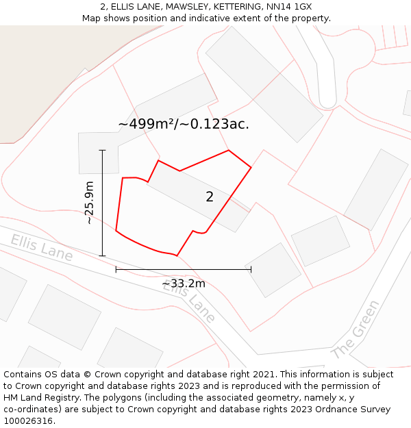 2, ELLIS LANE, MAWSLEY, KETTERING, NN14 1GX: Plot and title map