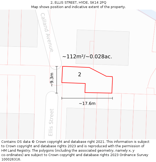 2, ELLIS STREET, HYDE, SK14 2PQ: Plot and title map