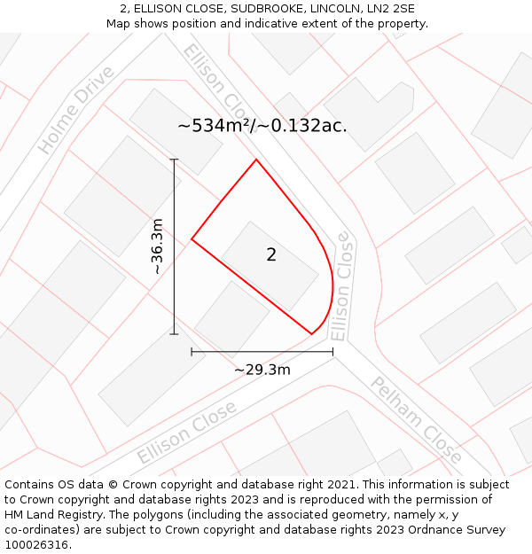 2, ELLISON CLOSE, SUDBROOKE, LINCOLN, LN2 2SE: Plot and title map
