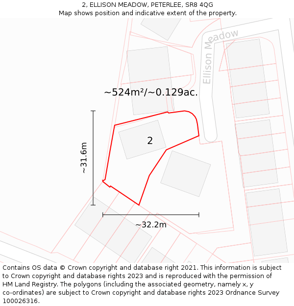 2, ELLISON MEADOW, PETERLEE, SR8 4QG: Plot and title map