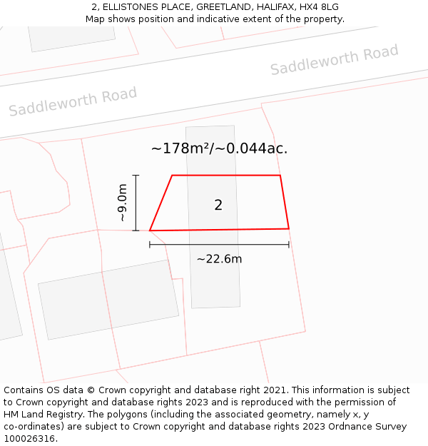 2, ELLISTONES PLACE, GREETLAND, HALIFAX, HX4 8LG: Plot and title map
