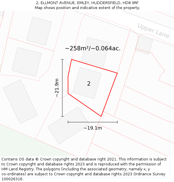 2, ELLMONT AVENUE, EMLEY, HUDDERSFIELD, HD8 9RF: Plot and title map