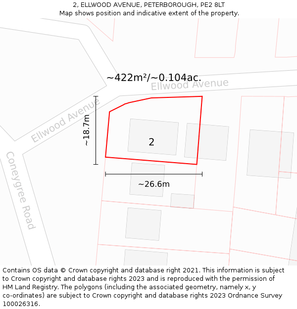 2, ELLWOOD AVENUE, PETERBOROUGH, PE2 8LT: Plot and title map