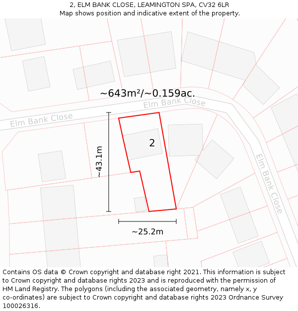 2, ELM BANK CLOSE, LEAMINGTON SPA, CV32 6LR: Plot and title map