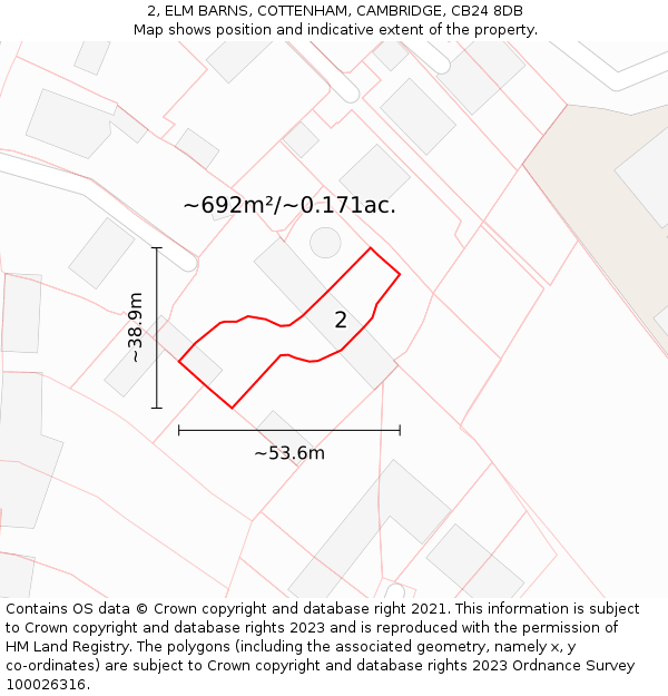 2, ELM BARNS, COTTENHAM, CAMBRIDGE, CB24 8DB: Plot and title map