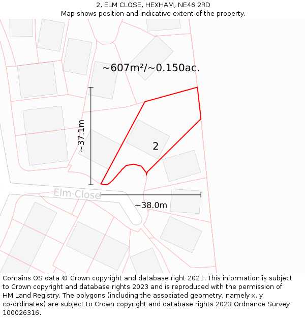 2, ELM CLOSE, HEXHAM, NE46 2RD: Plot and title map