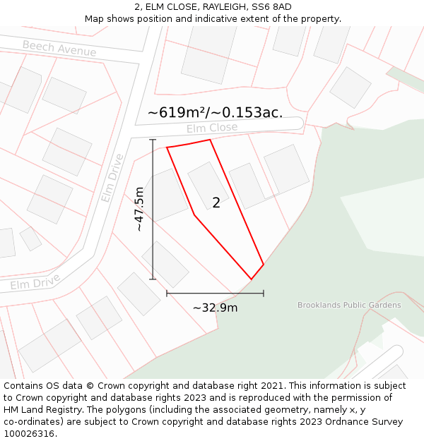 2, ELM CLOSE, RAYLEIGH, SS6 8AD: Plot and title map