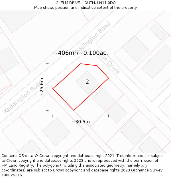 2, ELM DRIVE, LOUTH, LN11 0DQ: Plot and title map