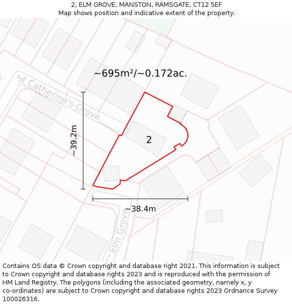 2, ELM GROVE, MANSTON, RAMSGATE, CT12 5EF: Plot and title map