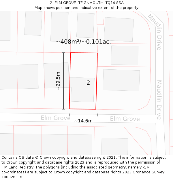 2, ELM GROVE, TEIGNMOUTH, TQ14 8SA: Plot and title map