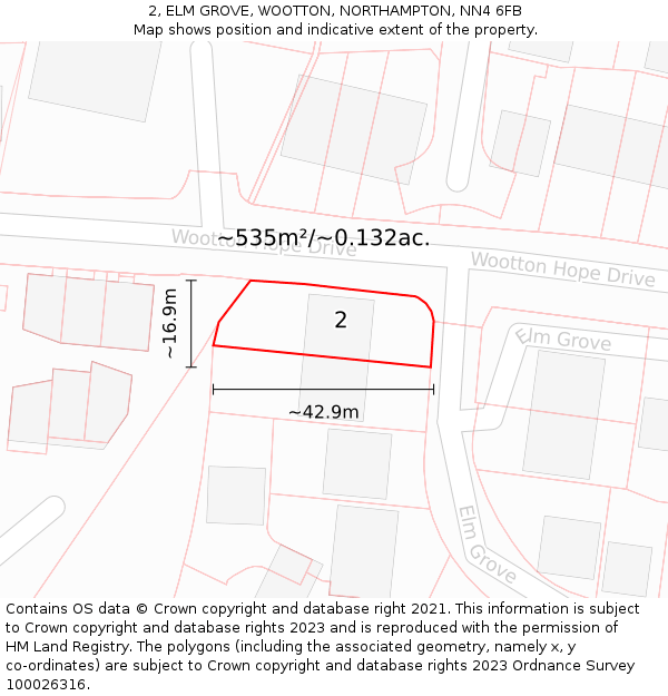2, ELM GROVE, WOOTTON, NORTHAMPTON, NN4 6FB: Plot and title map